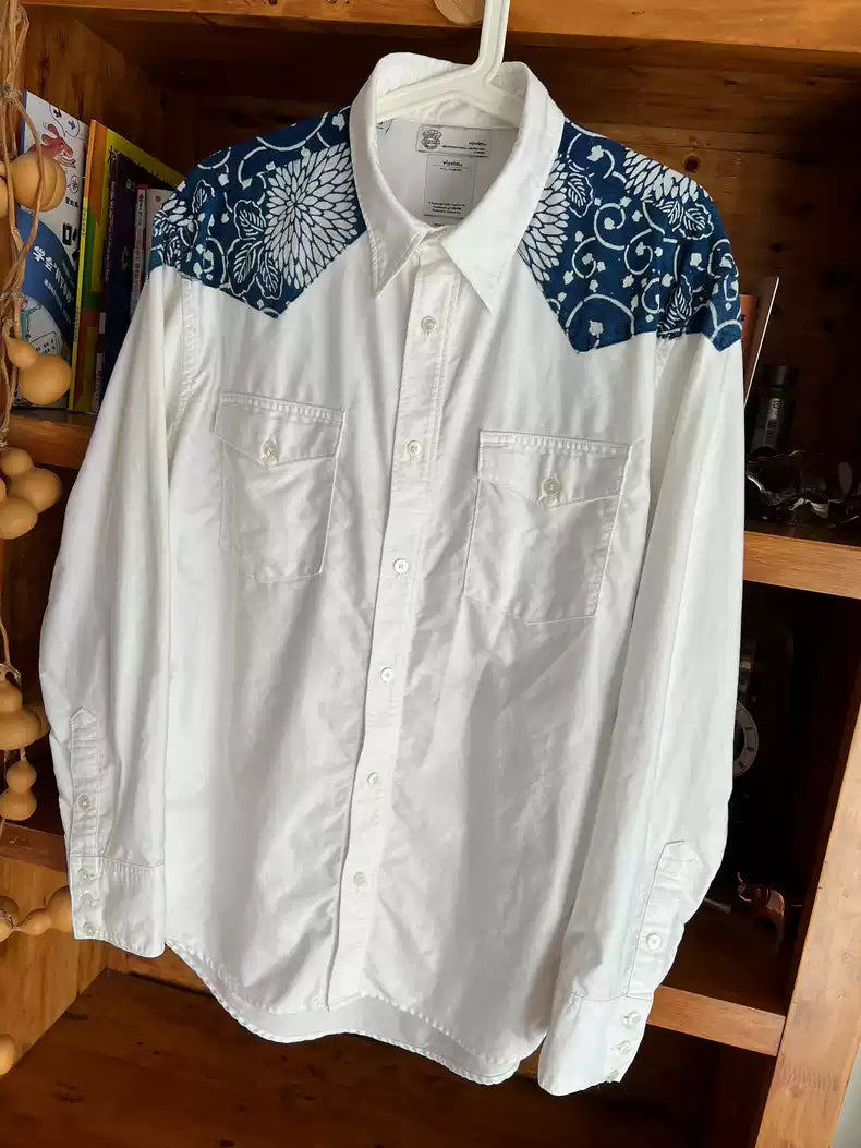 visvim GIZA cotton blue antique patchwork shirt