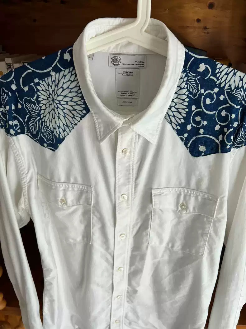 visvim GIZA cotton blue antique patchwork shirt