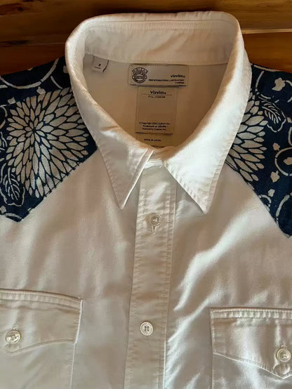 visvim GIZA cotton blue antique patchwork shirt