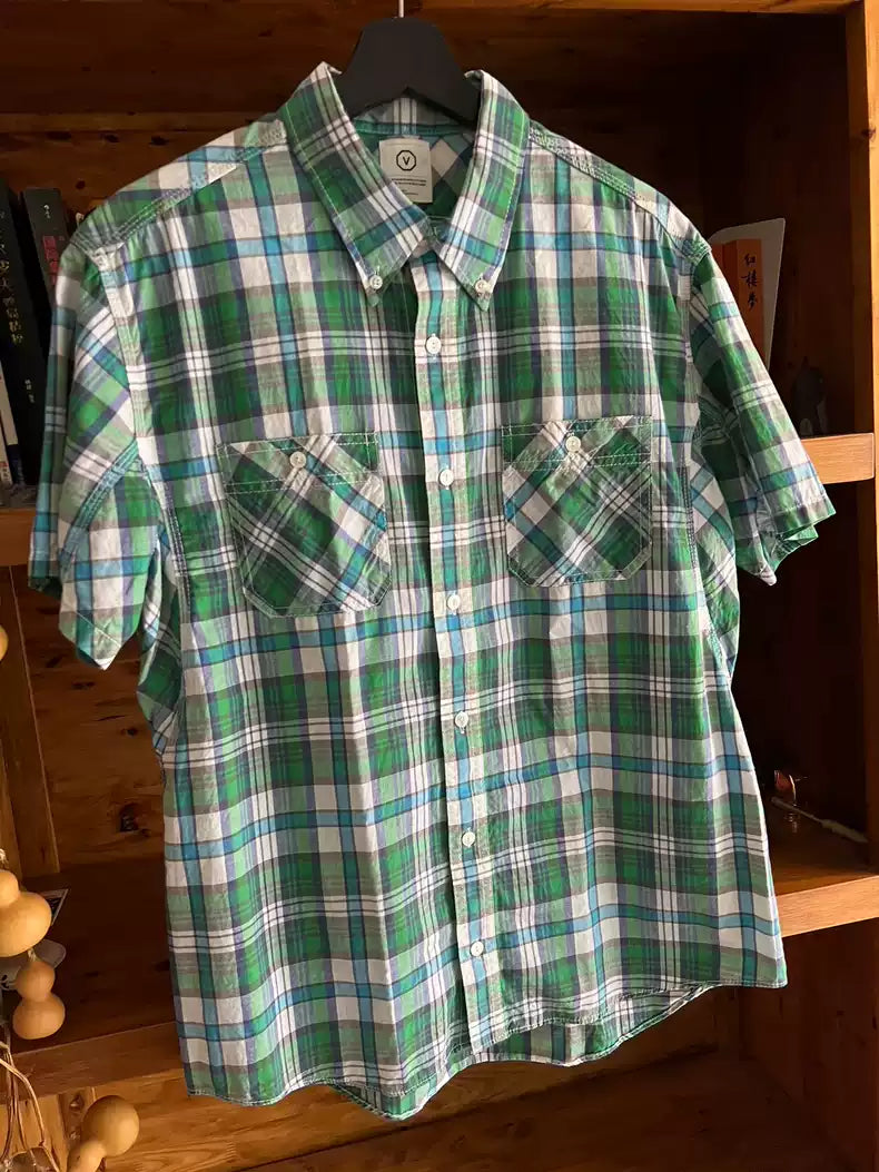 visvim early out-of-print green plaid three-pin short-sleeved shirt