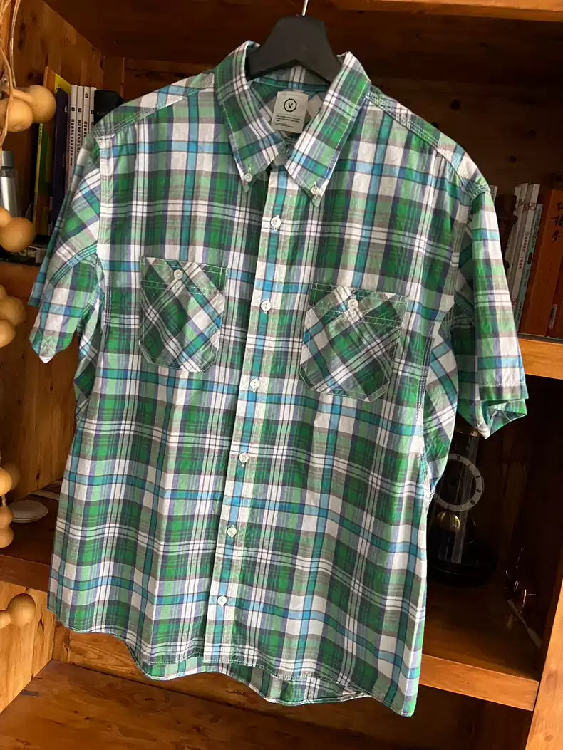 visvim early out-of-print green plaid three-pin short-sleeved shirt