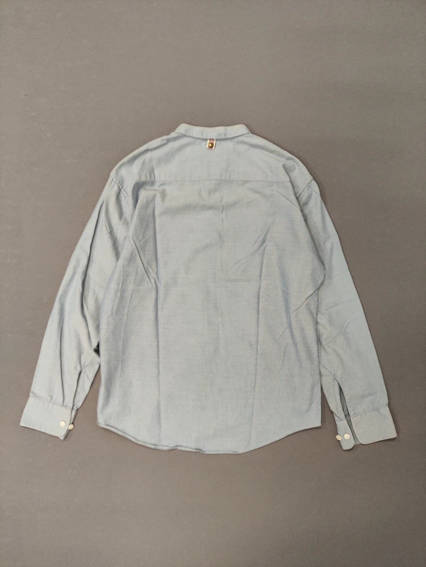 Visvim vv Small flower light blue West Indian Sea Island cotton collarless line-neck shirt