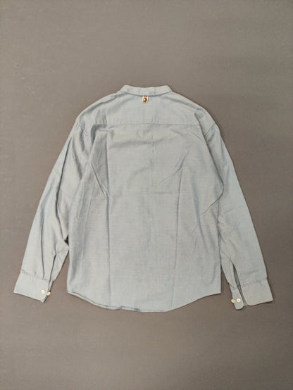 Visvim vv Small flower light blue West Indian Sea Island cotton collarless line-neck shirt