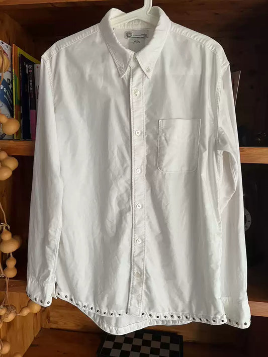 visvim Giza cotton and willow studded white shirt