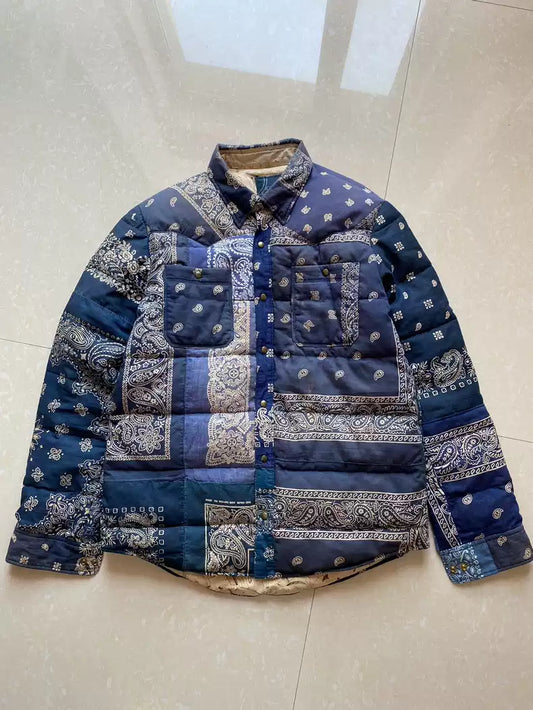 visvim Cashew flower patchwork antique down jacket men's jacket