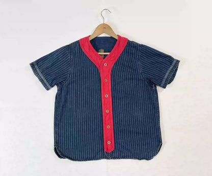 VISVIM ICT DUGOUT WABASH short-sleeved baseball shirt striped shirt