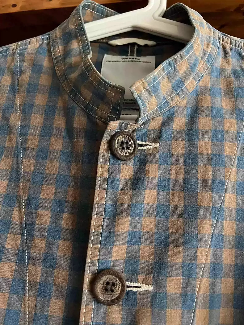 visvim blue checked fire wood button three-bag jacket