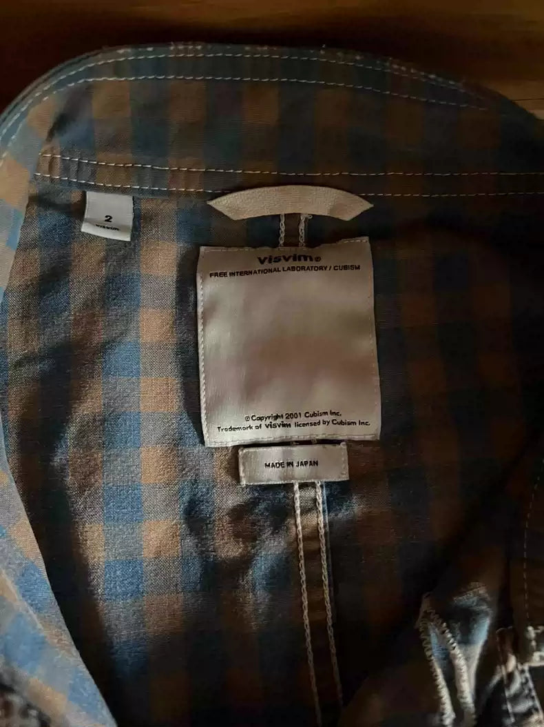 visvim blue checked fire wood button three-bag jacket