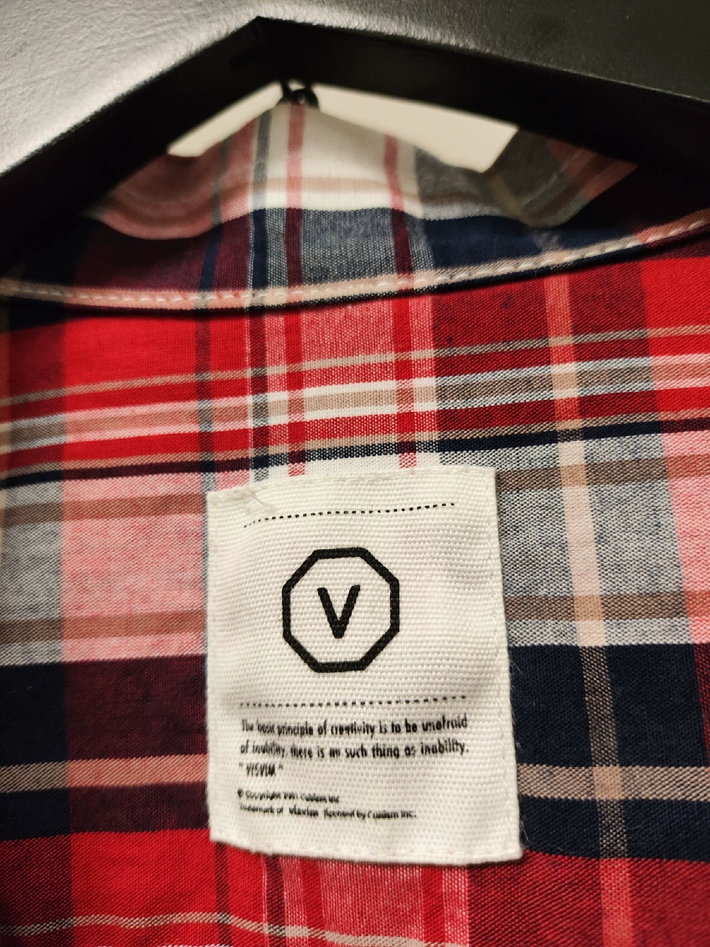 Visvim red black and white plaid casual shirt