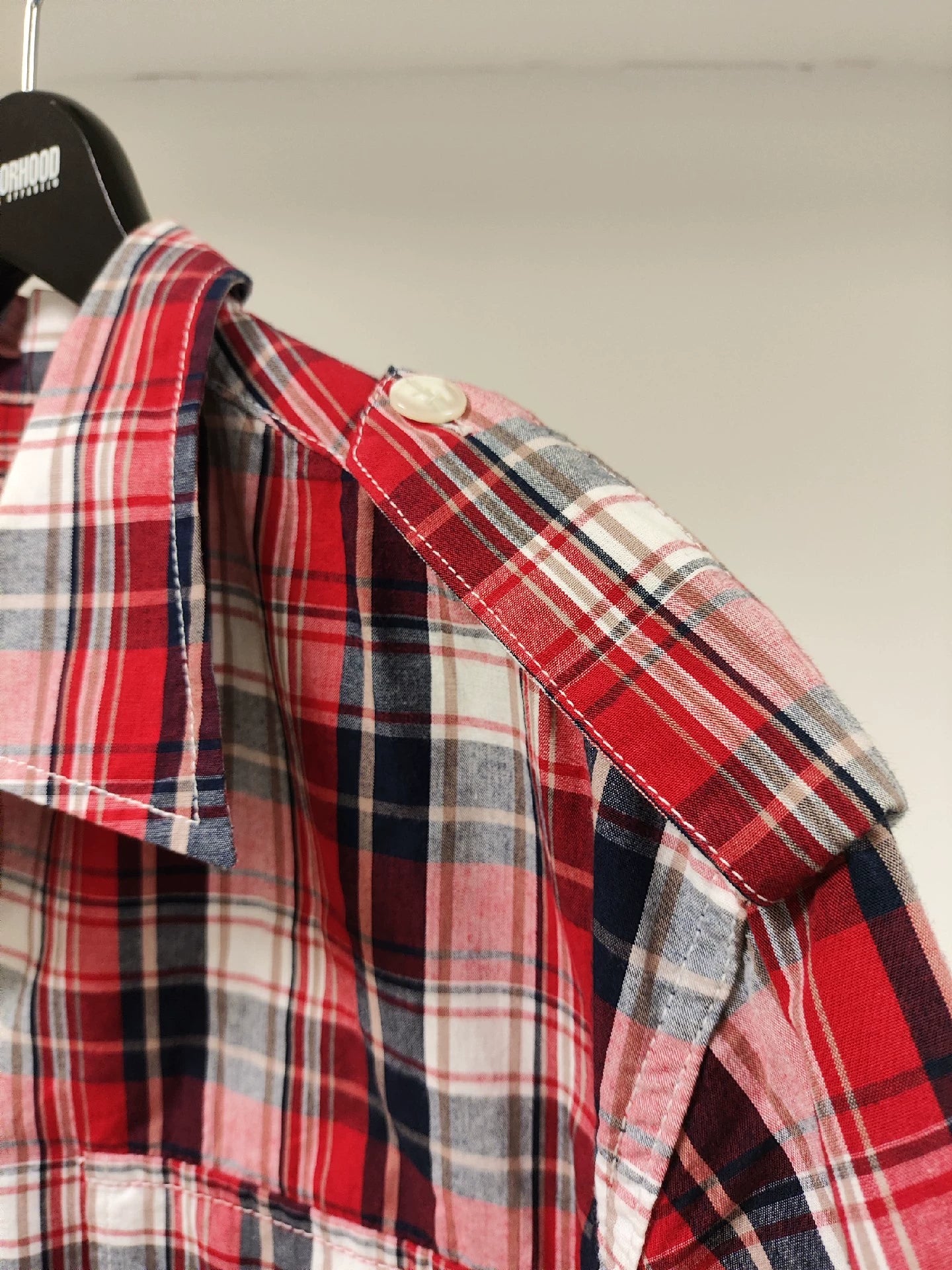 Visvim red black and white plaid casual shirt