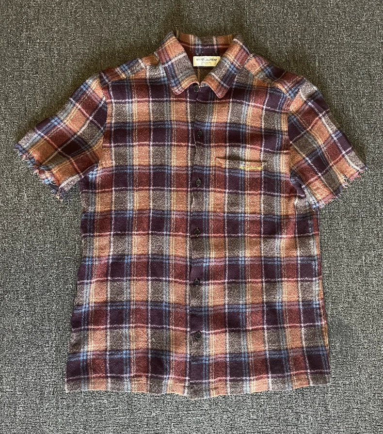 Saint Laurent Wool Short Sleeve Plaid Polo-yf