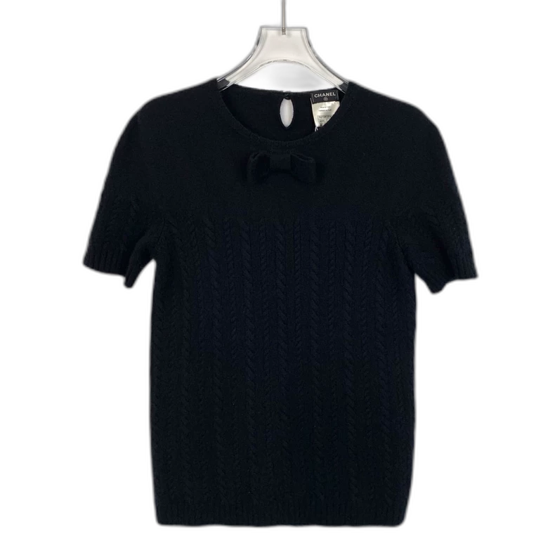 Chanel Black Bow Knit Short Sleeve Top