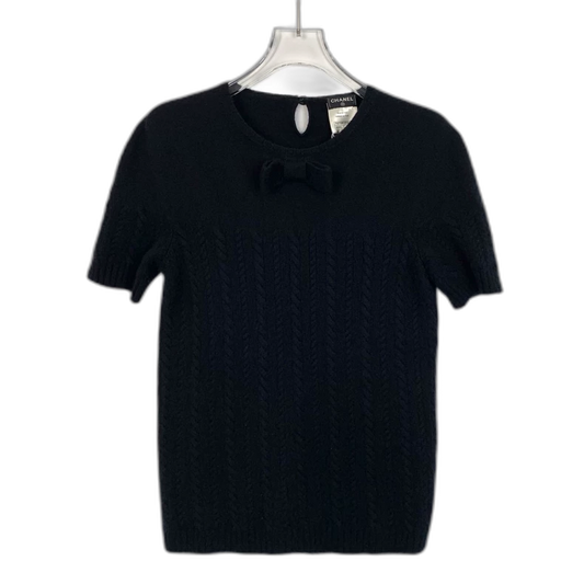 Chanel Black Bow Knit Short Sleeve Top