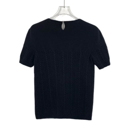 Chanel Black Bow Knit Short Sleeve Top