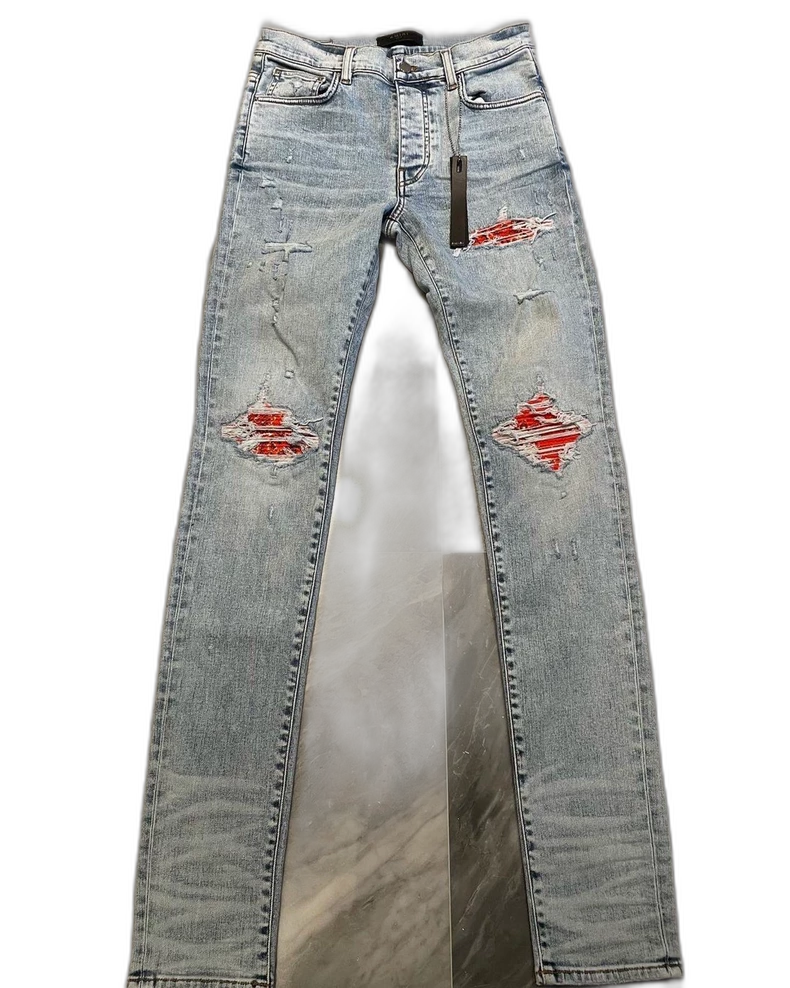 Amiri Wash Blue Orange Print Denim Pants