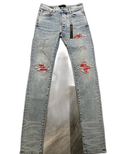 Amiri Wash Blue Orange Print Denim Pants