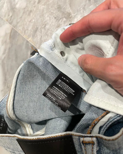 Amiri Wash Blue Orange Print Denim Pants