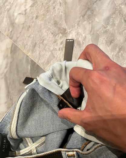 Amiri Wash Blue Orange Print Denim Pants