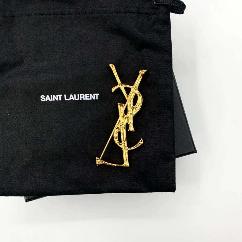 Saint Laurent Gold Logo Brooch Pin