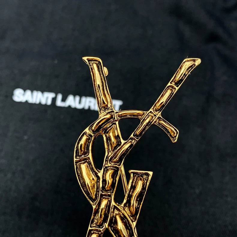 Saint Laurent Gold Logo Brooch Pin