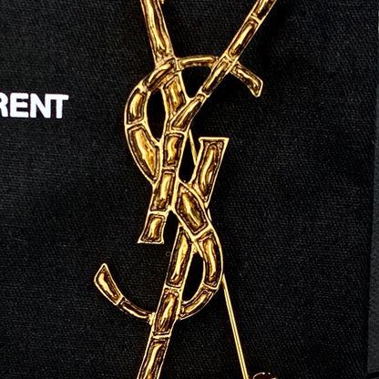 Saint Laurent Gold Logo Brooch Pin