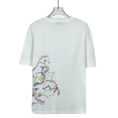 Hermes White Horse Print Cotton T-Shirt