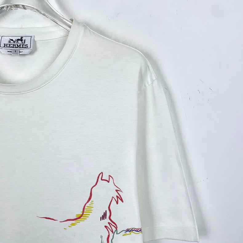 Hermes White Horse Print Cotton T-Shirt