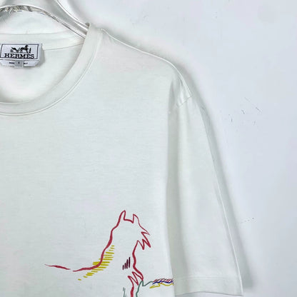 Hermes White Horse Print Cotton T-Shirt
