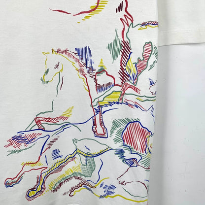Hermes White Horse Print Cotton T-Shirt