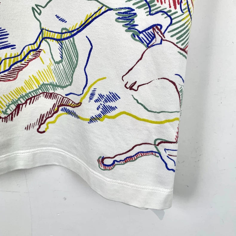 Hermes White Horse Print Cotton T-Shirt