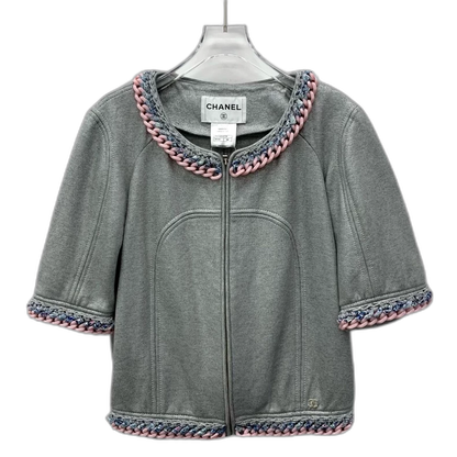 Chanel Gray Knit Cardigan with Chain Detail