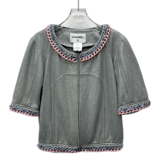 Chanel Gray Knit Cardigan with Chain Detail