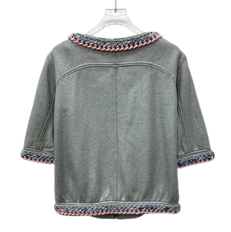 Chanel Gray Knit Cardigan with Chain Detail