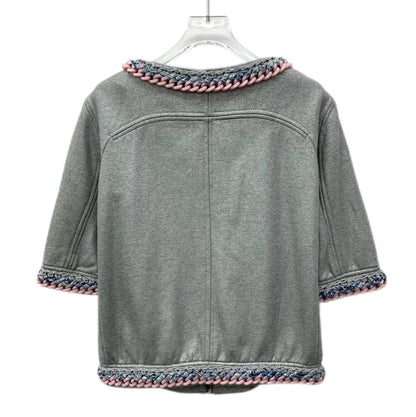 Chanel Gray Knit Cardigan with Chain Detail