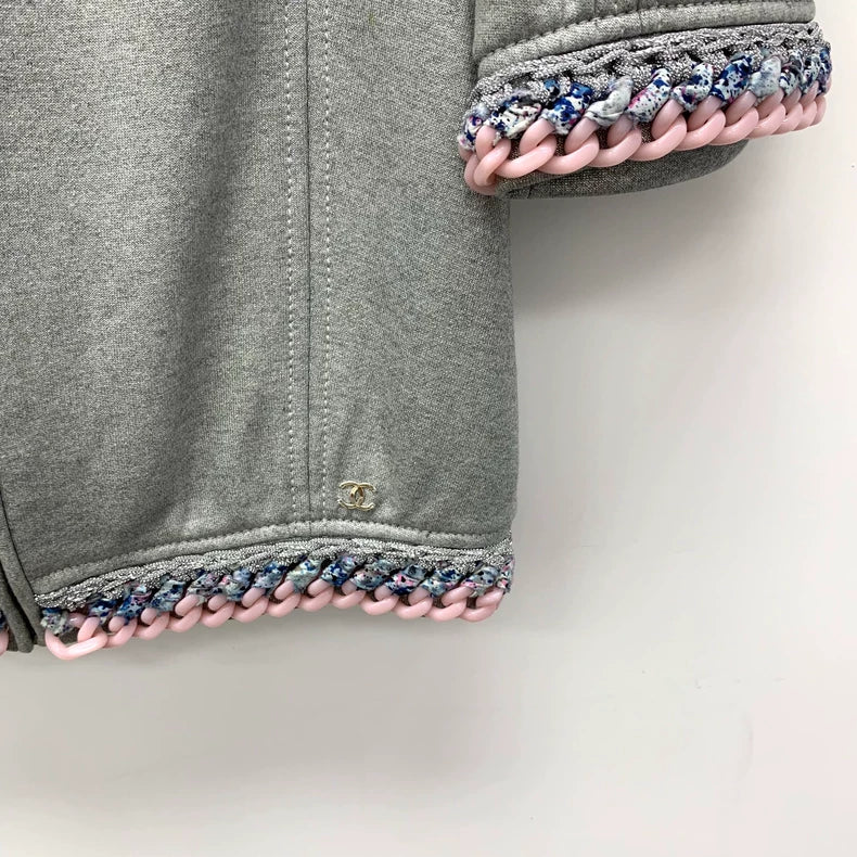 Chanel Gray Knit Cardigan with Chain Detail