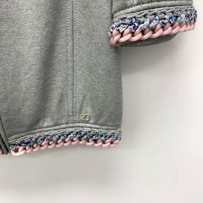 Chanel Gray Knit Cardigan with Chain Detail
