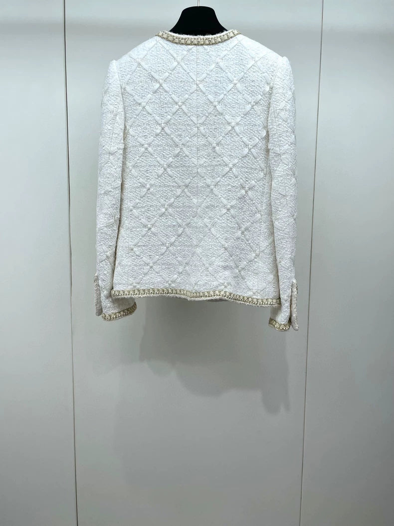 Chanel White Boucle Jacket