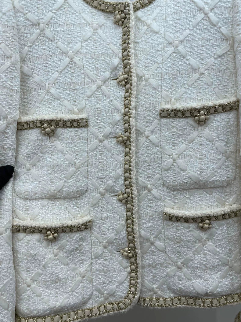 Chanel White Boucle Jacket