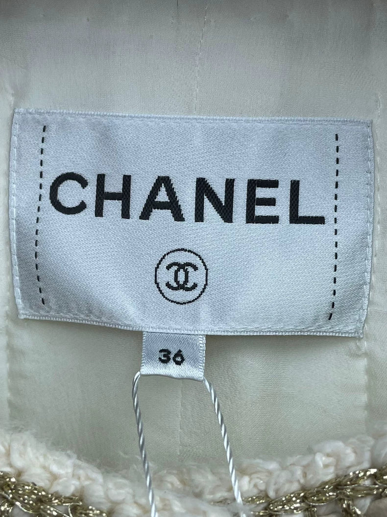 Chanel White Boucle Jacket