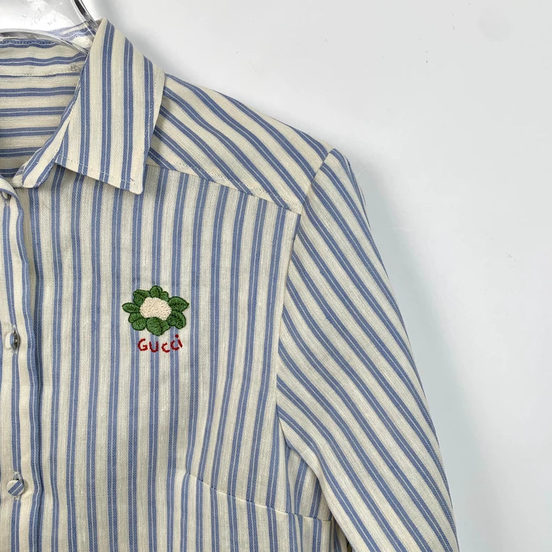 Gucci Blue Striped Cotton Blend Shirt