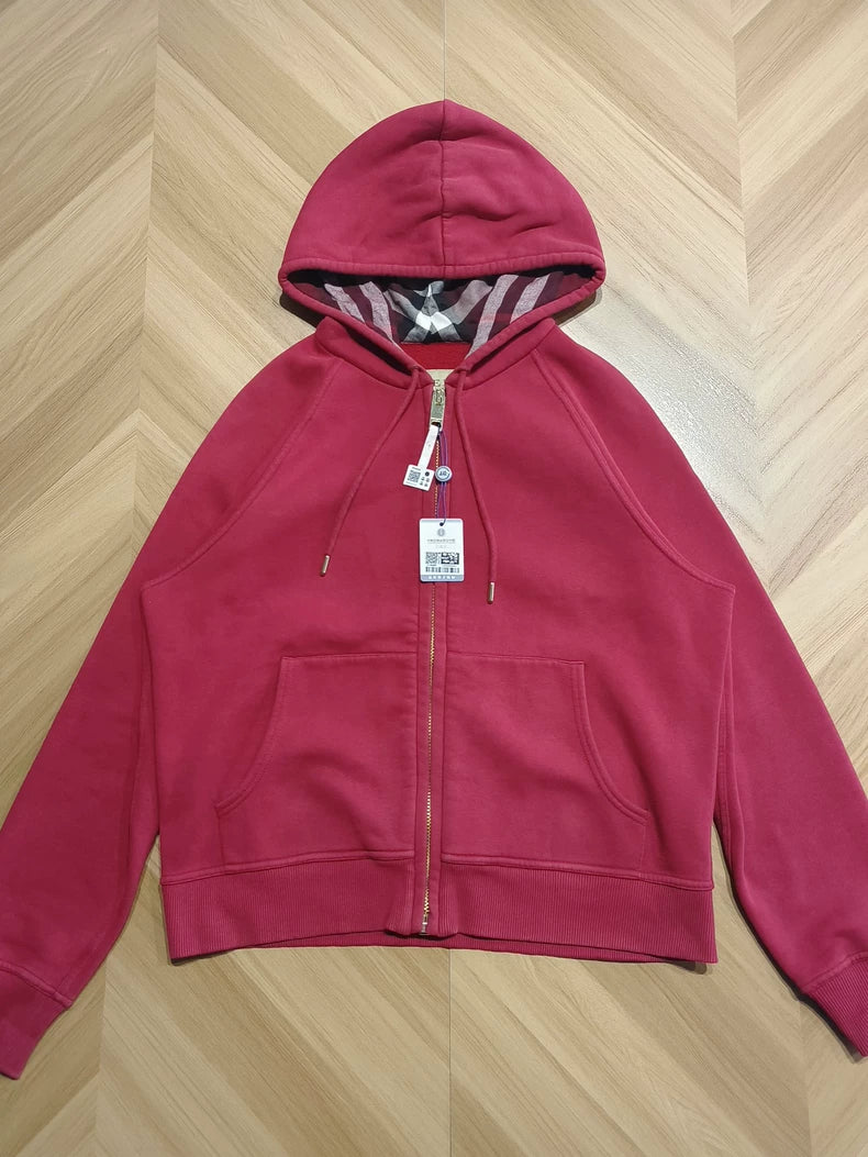Burberry Red Hooded Zip Jacket-yf