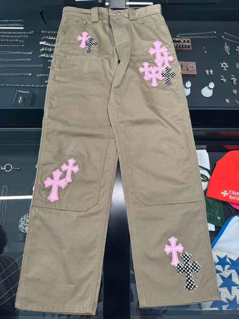Chrome Hearts Pink Check Cross Cargo Pants-yf