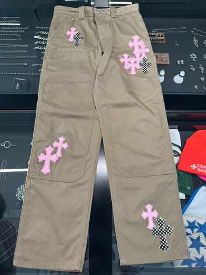 Chrome Hearts Pink Check Cross Cargo Pants-yf