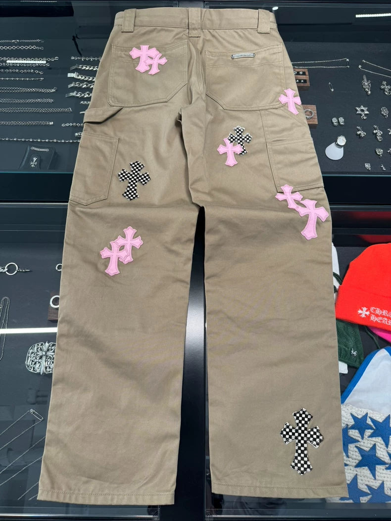 Chrome Hearts Pink Check Cross Cargo Pants-yf