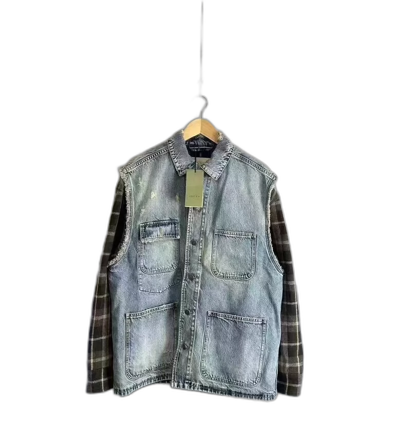 Gucci Vintage Denim and Plaid Jacket