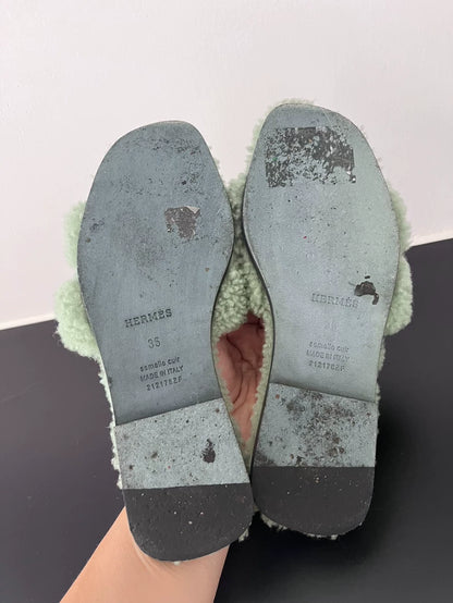 Hermes Slippers Size 35 in Mint Green