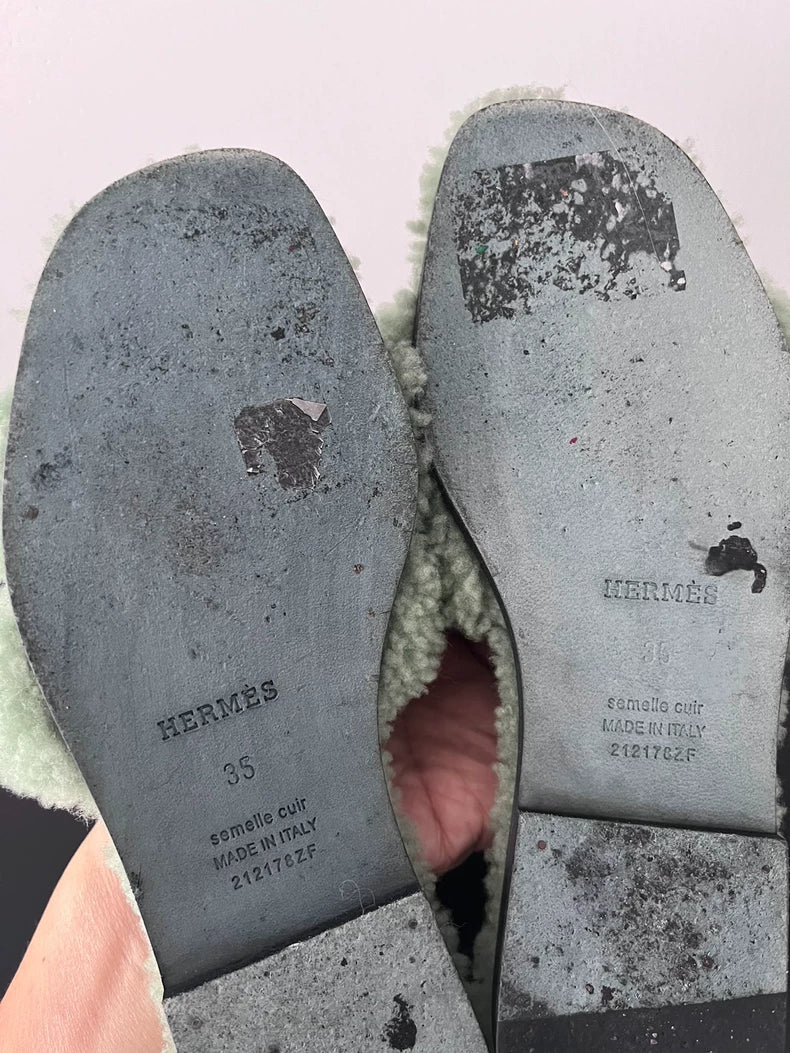 Hermes Slippers Size 35 in Mint Green
