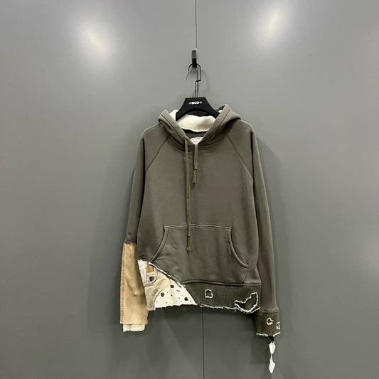 GREG LAUREN Distressed Patchwork Hoodie