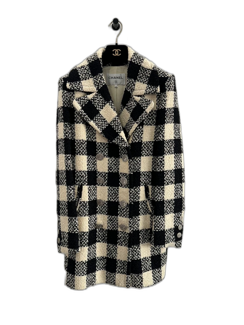 Chanel Black and Beige Checkered Coat