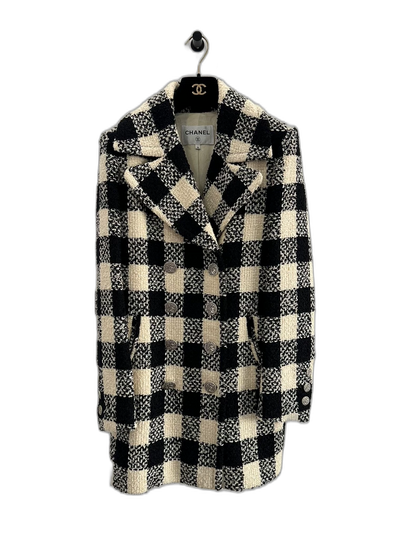 Chanel Black and Beige Checkered Coat